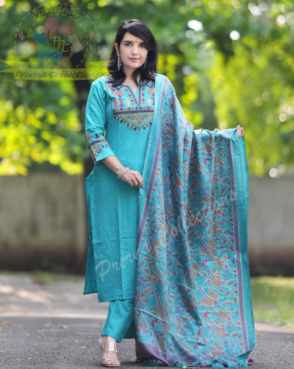 COTTON SLUB KURTI WITH AARI EMBROIDERY WORK