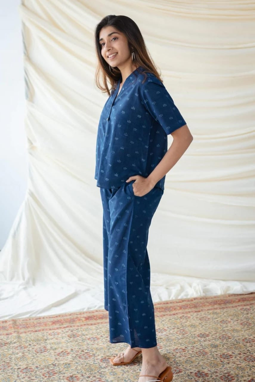 New Indigo Blue Cotton Slub Co-ord Set