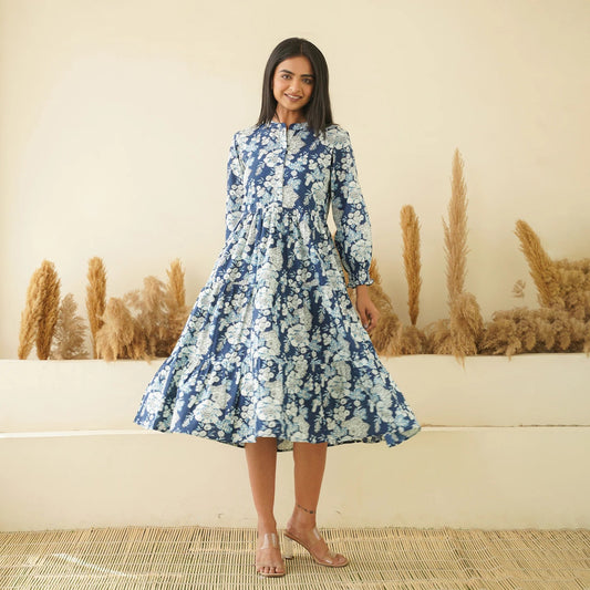 Floral Breeze 3-Tiered Cotton Midi Dress