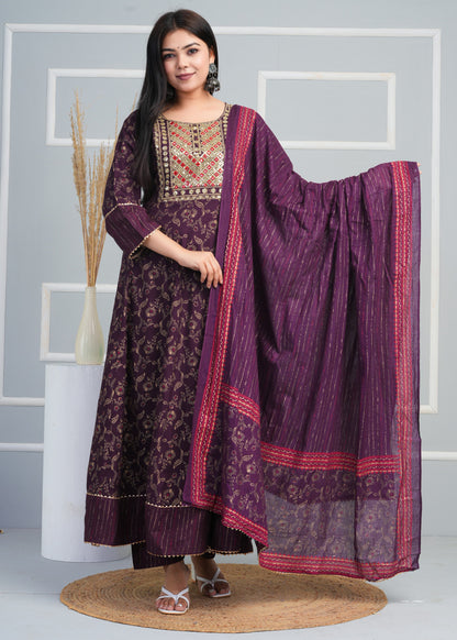 Beautiful Rayon Fabric Printed Anarkali Long Kurti With Pant & Printed Dupatta