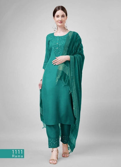 Cotton Blend With Embroidery Kurti Bottom With Dupatta