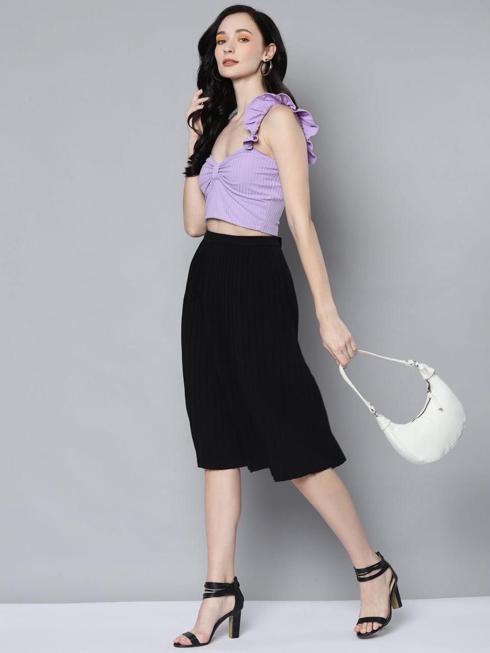 Solid Lavender Rib Sweetheart Neck Crop Top