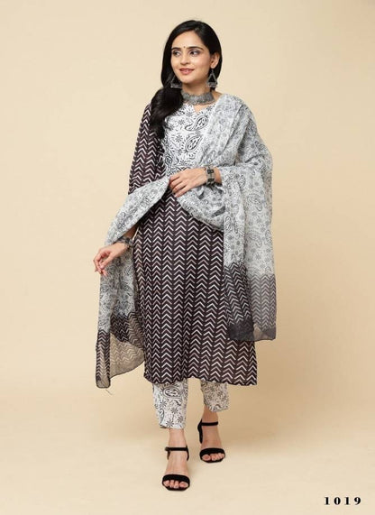 Cotton Floral Printed Kurti With Bottom Dupatta