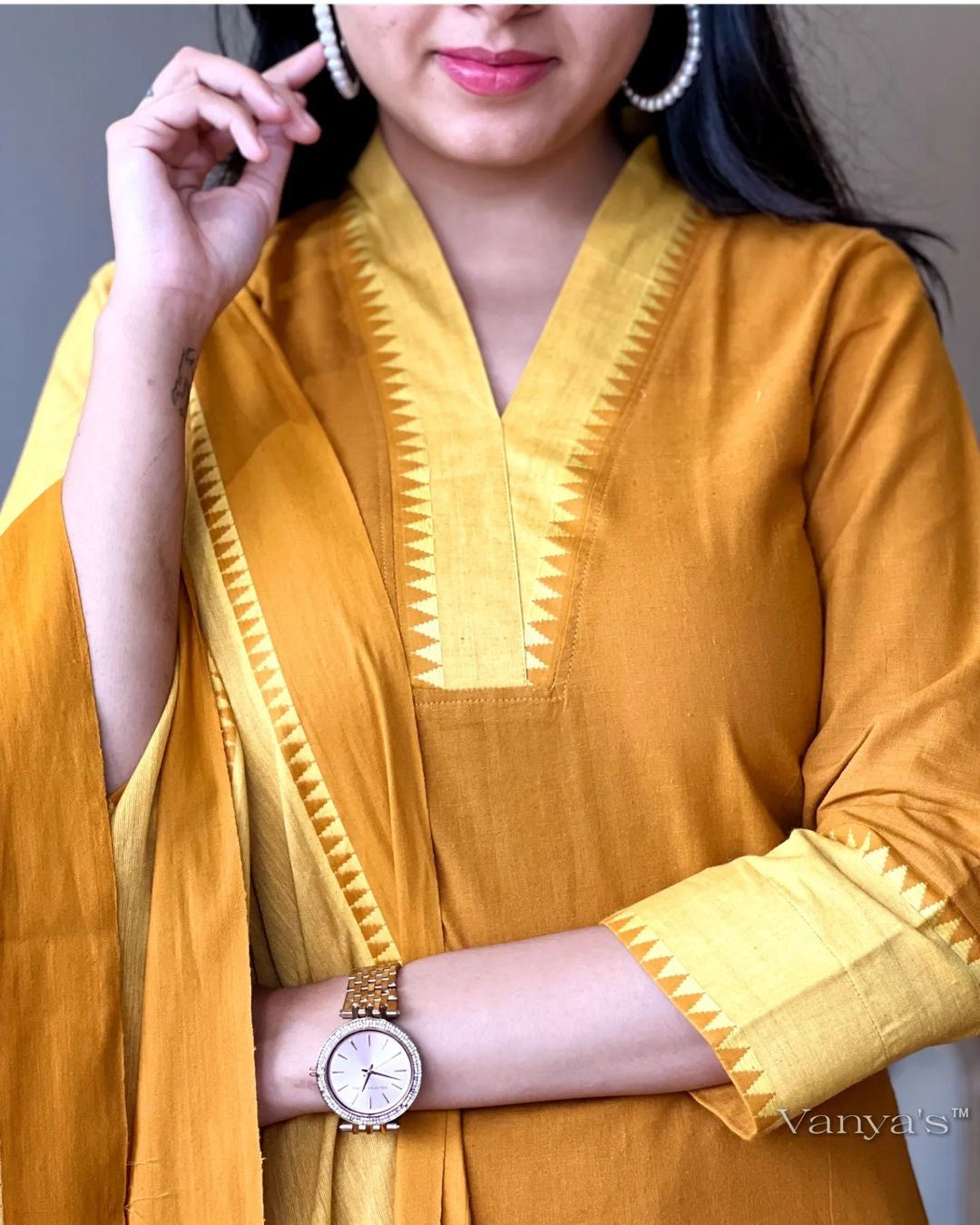 South cotton handloom kurti with temple border