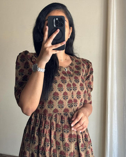 Beautiful Flower print Cotton Full Flair Middy Gown