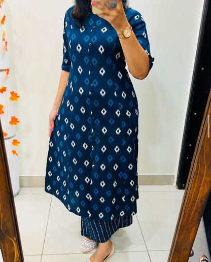 Nevy Blue Butterfly & Playful Prints Kurti Set