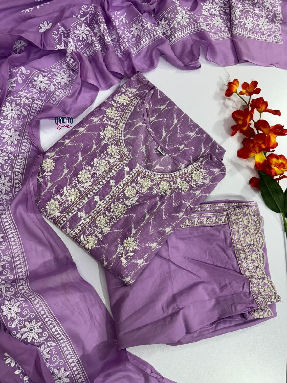 Heavy Pure Cotton Embroidery & Discharge Print Suit Set