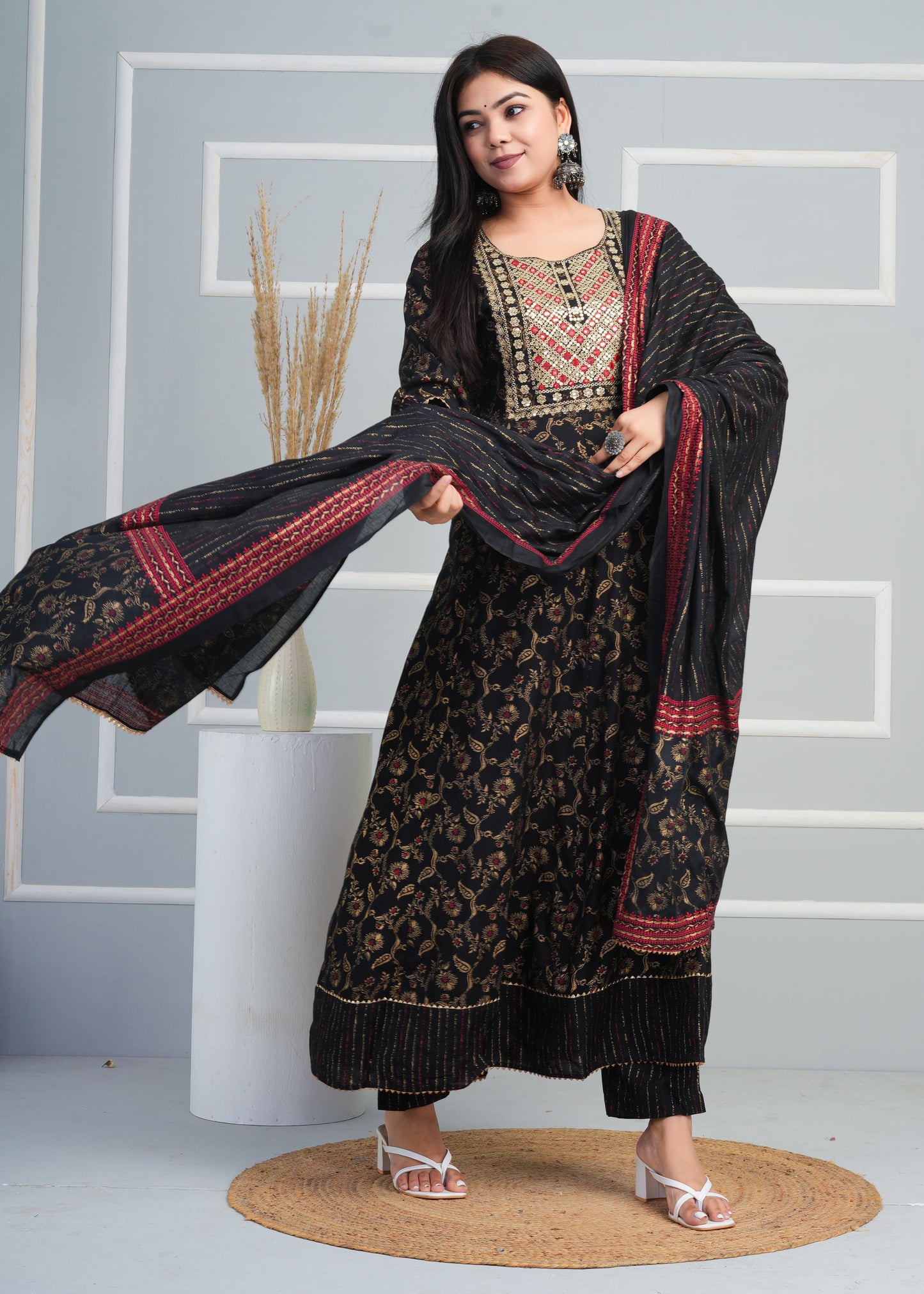 Beautiful Rayon Fabric Printed Anarkali Long Kurti With Pant & Printed Dupatta