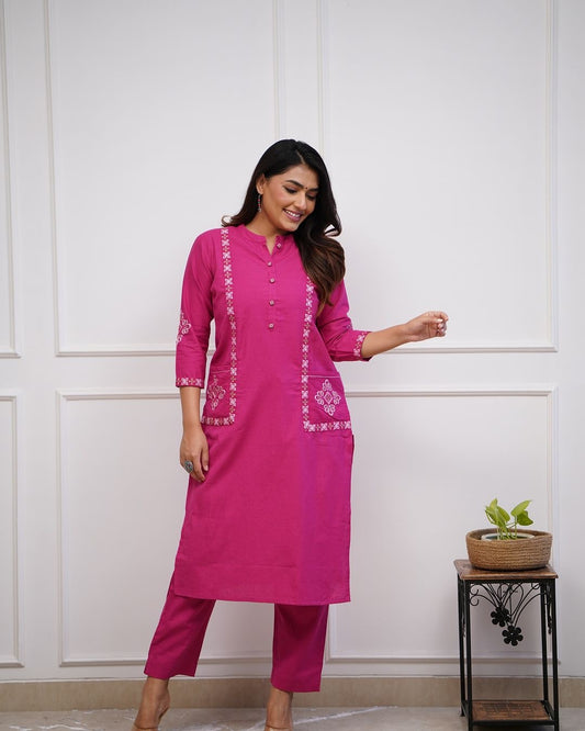 Classy Kurti Pant With Embroidery & Button Work