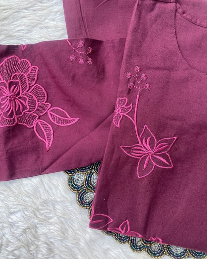 Heavy Beautiful Embroidery All Over Full Kurti & Cotton Fabric Pant with Embroidery Border