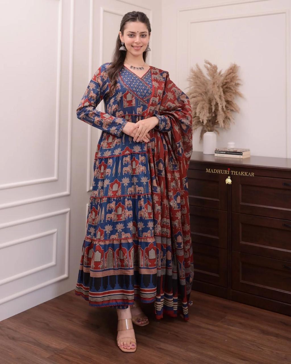 Anarkali kurta Printed Cotton Kurta & Pant Dupatta Set