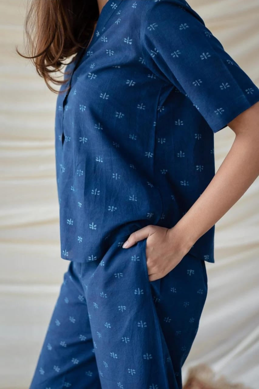 New Indigo Blue Cotton Slub Co-ord Set