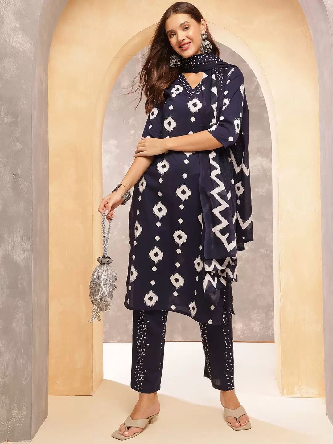 Look Beautiful In New Blue Printed Suit set Cotton Dupatta Pant Set