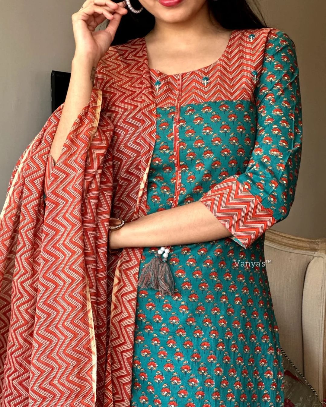 Pure fine Cotton fabric Kurti with Pant with cotton Dupatta