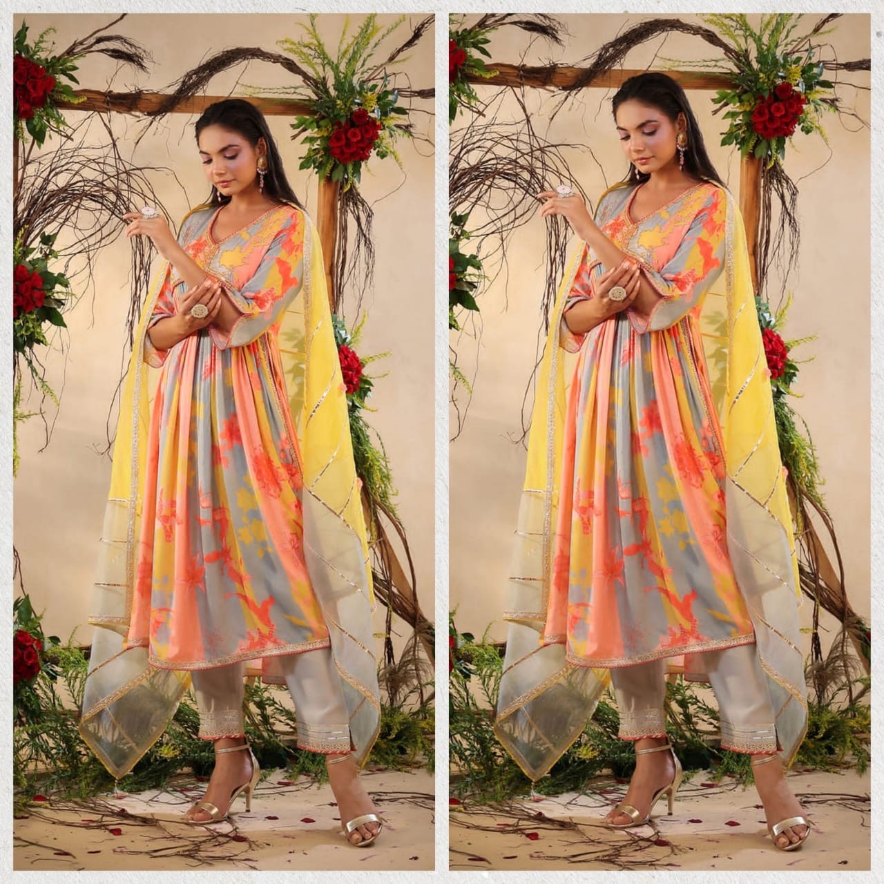 FULL NAIRA CUT KURTI SET WITH PANT AND DUPPTA