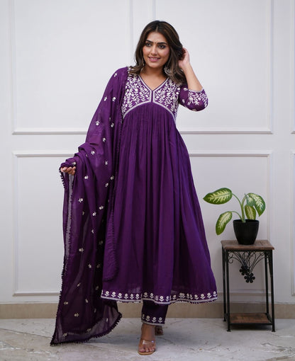 Celebrity Look Long Slit Cotton Kurta Pant Dupatta Set