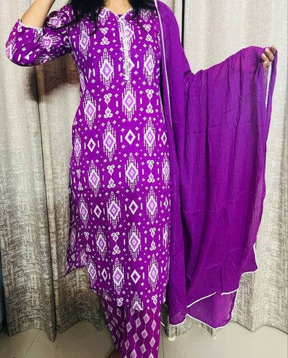 Straight Kurta Set with New Style in Saganeri Block Print