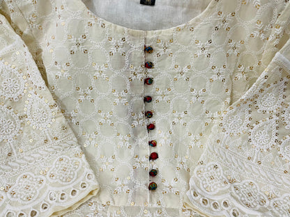 Pure Chikankari Anarkali Kurti With Pant & Silk Chanderi Digital Print Dupatta Set