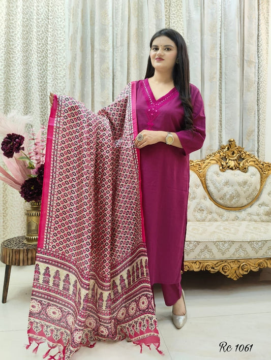 Cotton Kurta Paired with Standard Bottom with Beautiful Art Silk Dupatta