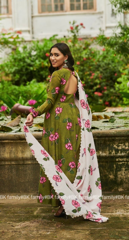 Mehandi Flower Kalamkari Dress