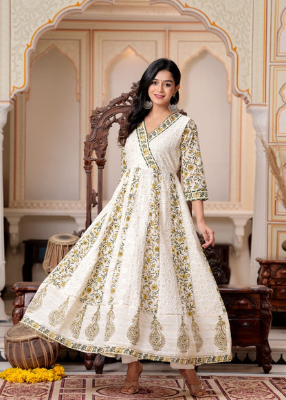 Beautiful Prited Chikankari agrakha anarkali Heavy Flair Designer Set