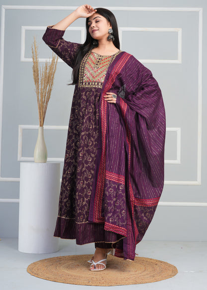 Beautiful Rayon Fabric Printed Anarkali Long Kurti With Pant & Printed Dupatta