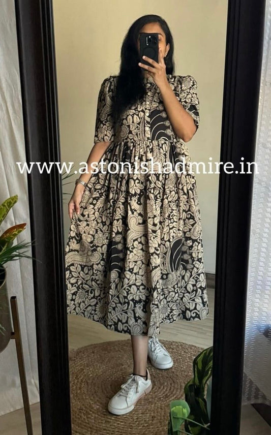 Beautiful Ikkat Print Cotton Full Flair Middy Gown