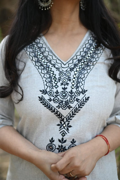 Khadi Cotton Kurti With Heavy Embroidery Set