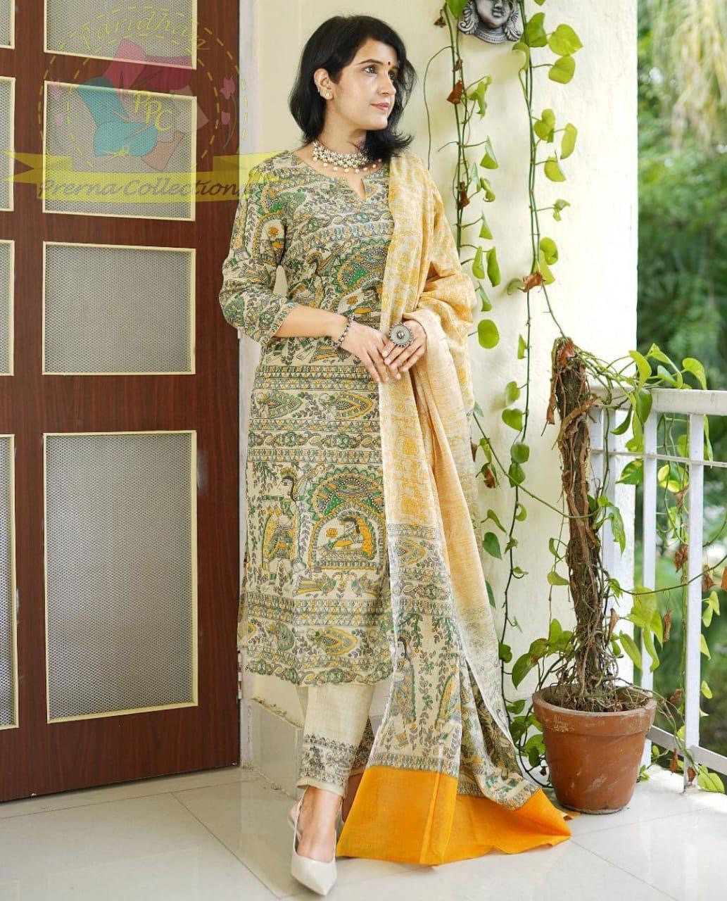 Pure Fine Reyon Fabric with Heavy Rajasthani Print Kurti with Pant with Cotton Dupatta