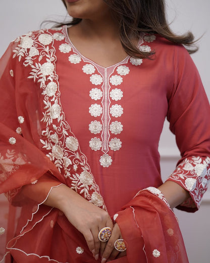 Beautiful Suit Set With Pure Organza Embroidery Duppata