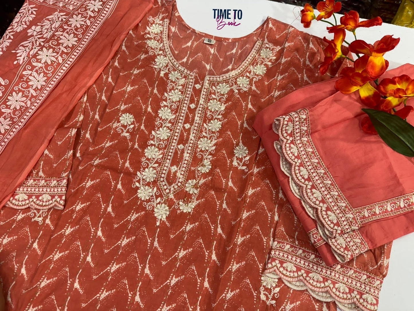 Heavy Pure Cotton Embroidery & Discharge Print Suit Set