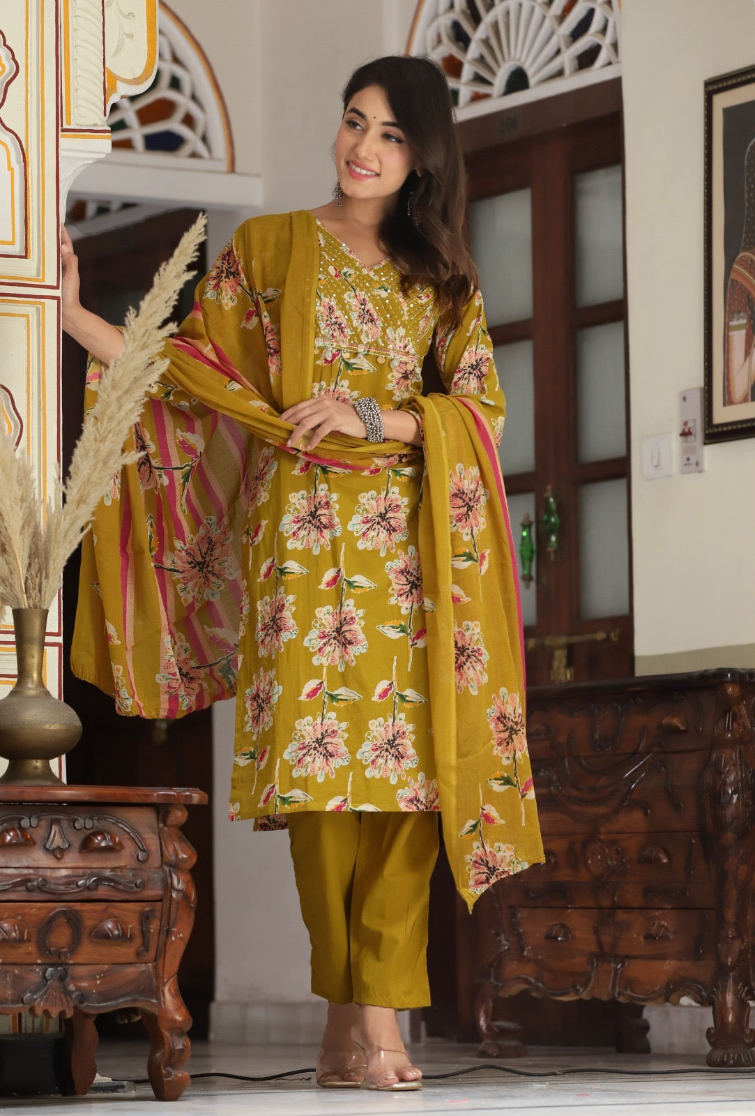 Premium Quality Cotton Printed Kurti with Hand Work With Cotton Pant & Dupatta