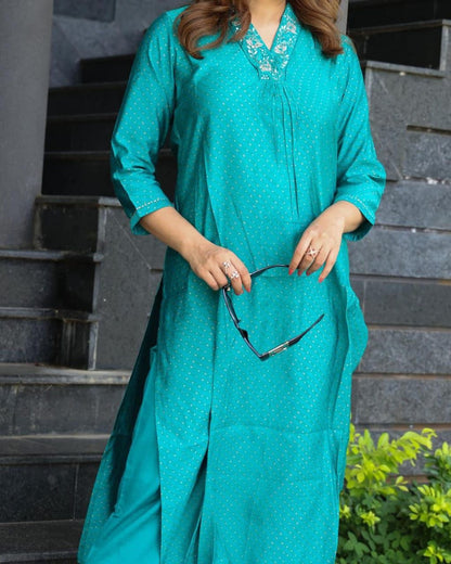 Hand Block Print Long Slit Cotton A-line Kurta Pant