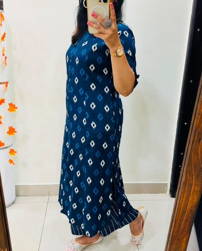 Nevy Blue Butterfly & Playful Prints Kurti Set