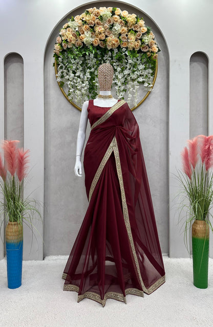 Designer Saree on Tibby Silk Febric with Thred & Sequnce work