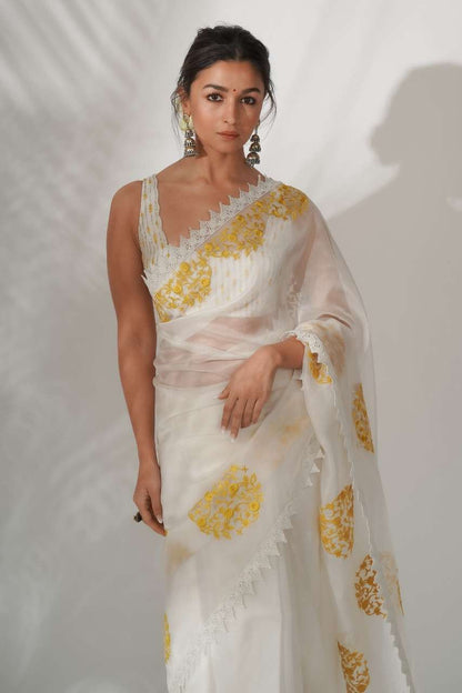 Alia Bhat Bollywood Style Organza Silk With Embroidery Work Saree Collection