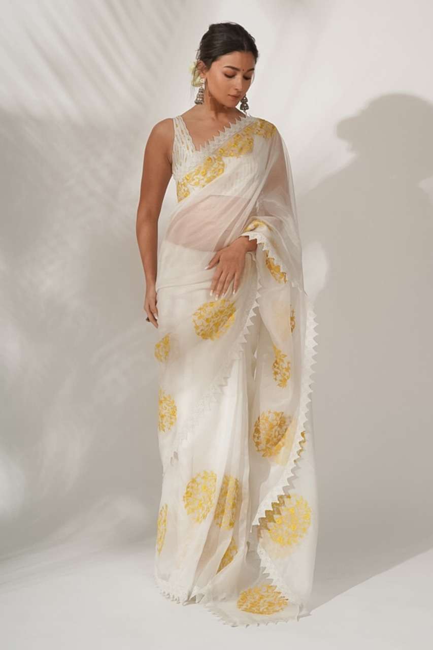 Alia Bhat Bollywood Style Organza Silk With Embroidery Work Saree Collection