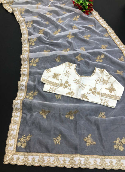 Alia Bhatt Wedding Wear Organza Silk With Embroidery Work Saree Collection