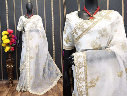 Alia Bhatt Wedding Wear Organza Silk With Embroidery Work Saree Collection