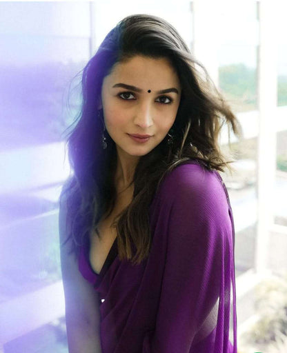 Alia bhat Chiffon Dark Purple bollywood special Saree