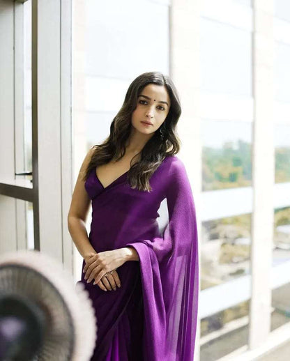 Alia bhat Chiffon Dark Purple bollywood special Saree