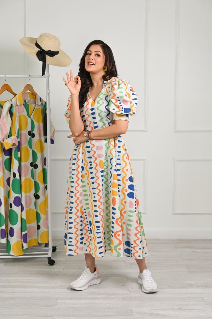 Quirky Prints Cotton Midi Dress