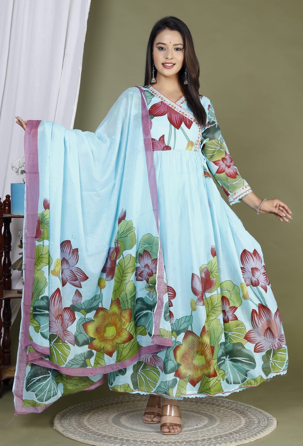 Cotton Mulmul Printed Suit with Cotton Pent Set