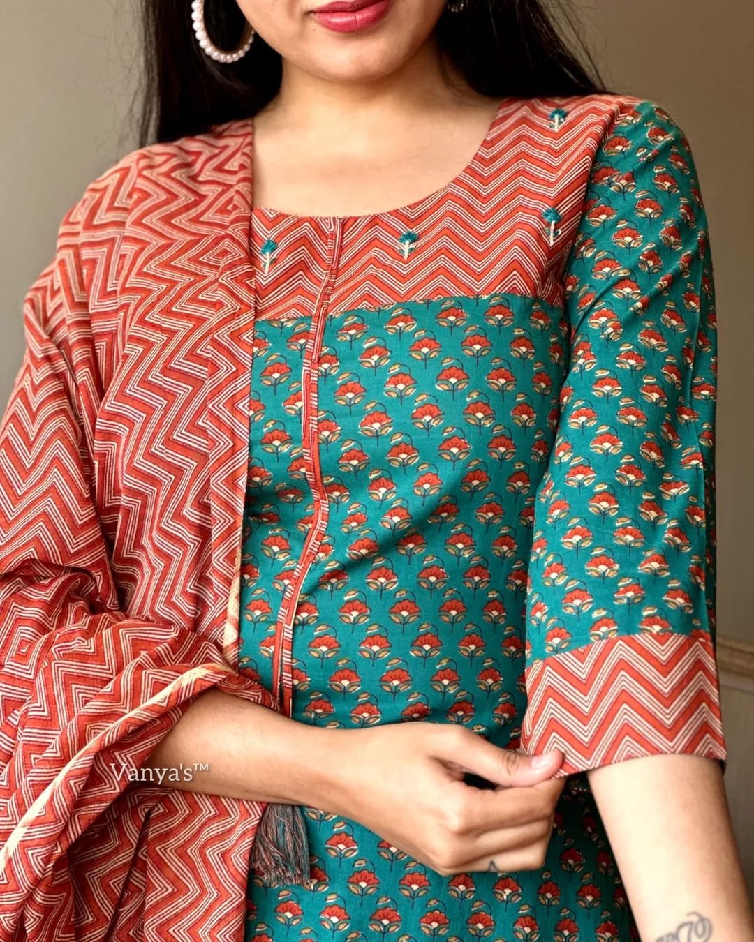 Pure fine Cotton fabric Kurti with Pant with cotton Dupatta