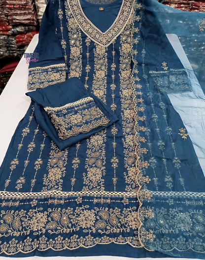 Beautiful Pakistani Suit Sequence Work on Front Side With Printed Kurti