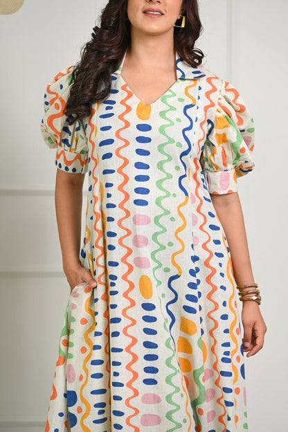 Quirky Prints Cotton Midi Dress