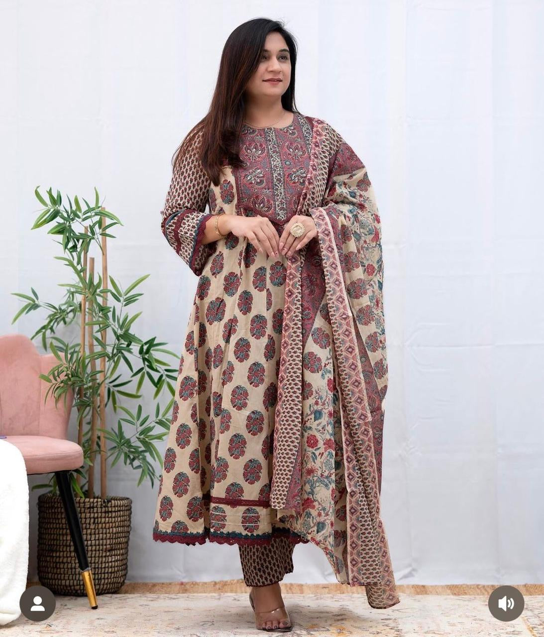 New Anarkali Kurta Set with New Style in Saganeri Print