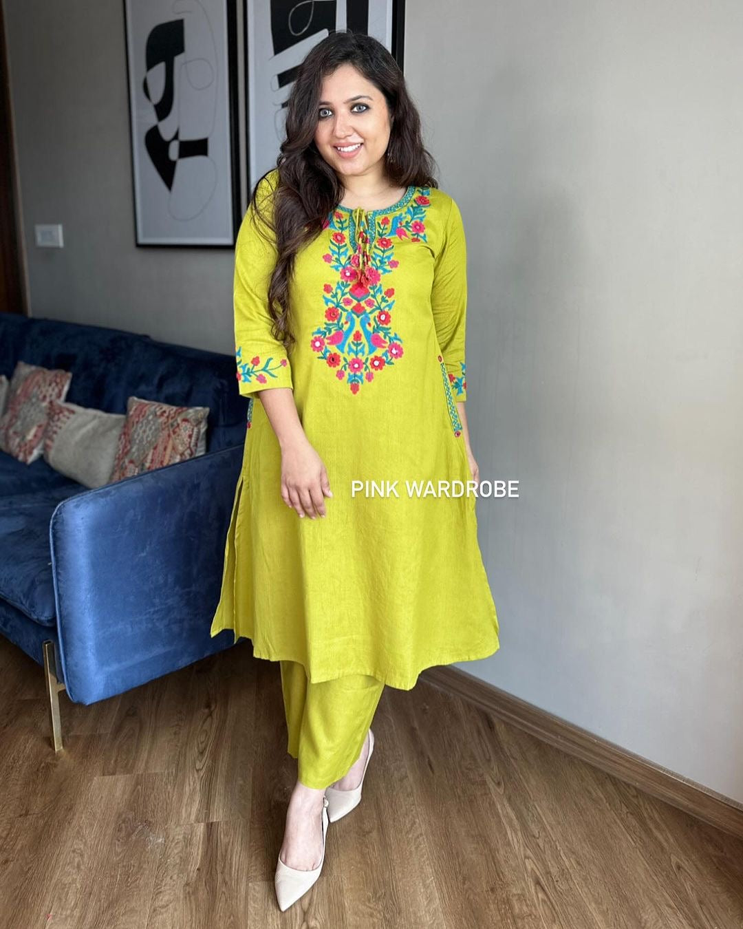 Beautiful Lemon Green Kurti With Intricate Thread Aari Work