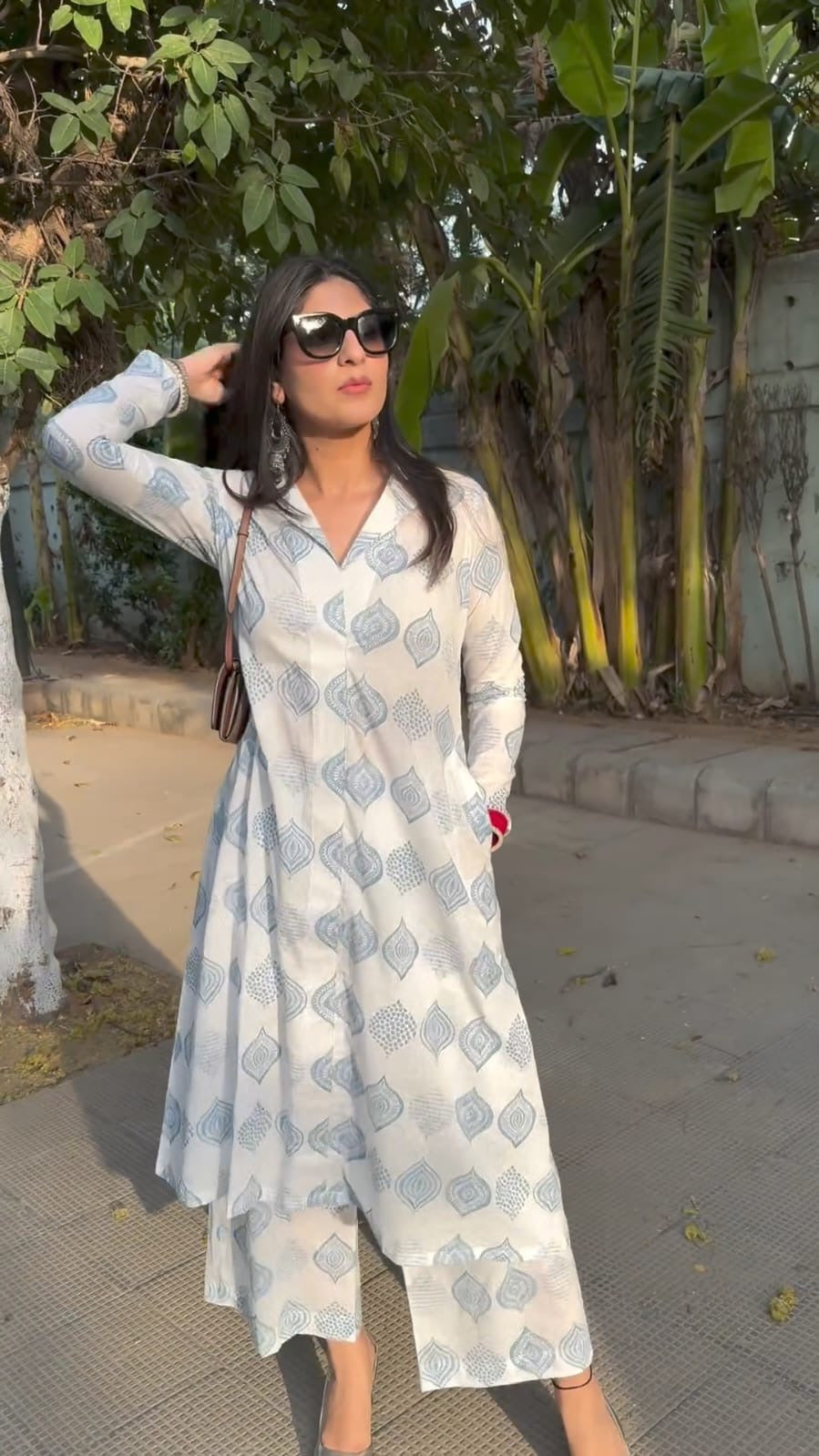 Pure Cotton A line Kurti with Stylish Collar Pattern Co-ord Set