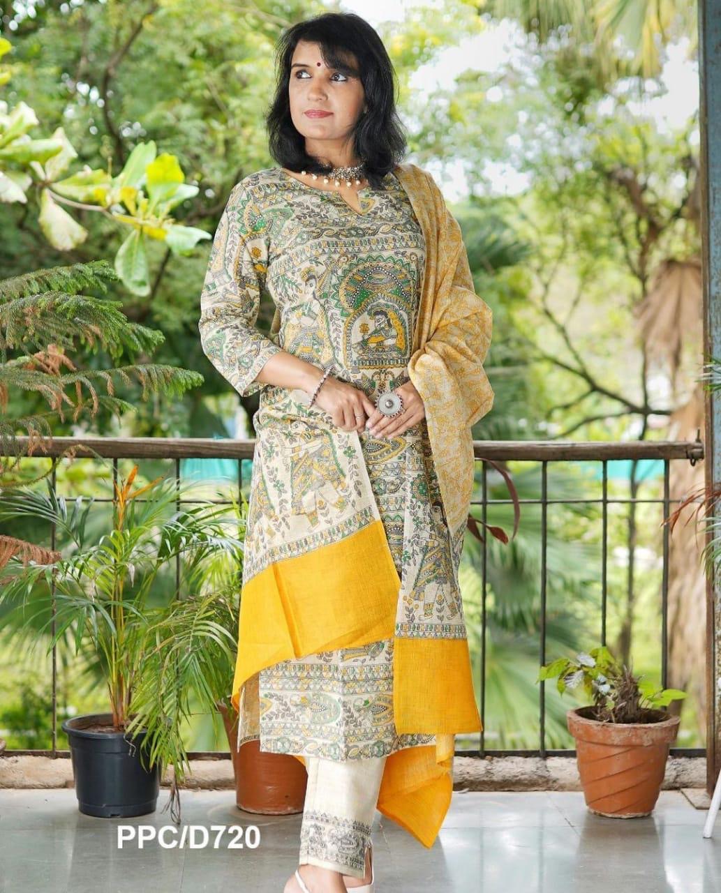 Pure Fine Reyon Fabric with Heavy Rajasthani Print Kurti with Pant with Cotton Dupatta